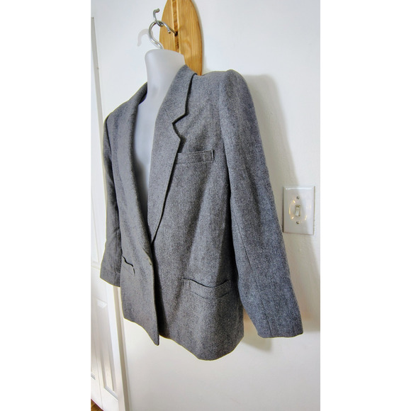 Vintage Pendleton Blazer Jacket Womens 10 TALL Grey 1 Button Virgin Wool USA - Picture 3 of 13